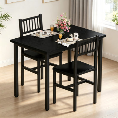Ensemble de table de salle à manger 2 pièces, table de cuisine en bois noir avec 2 chaises, mobilier de salle à manger