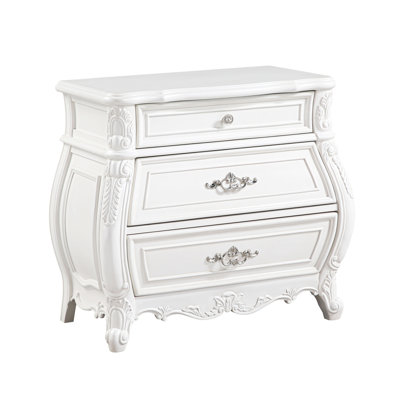 Opulence Modern Style 3-Drawer Night Stand Made With Wood In Pearl White