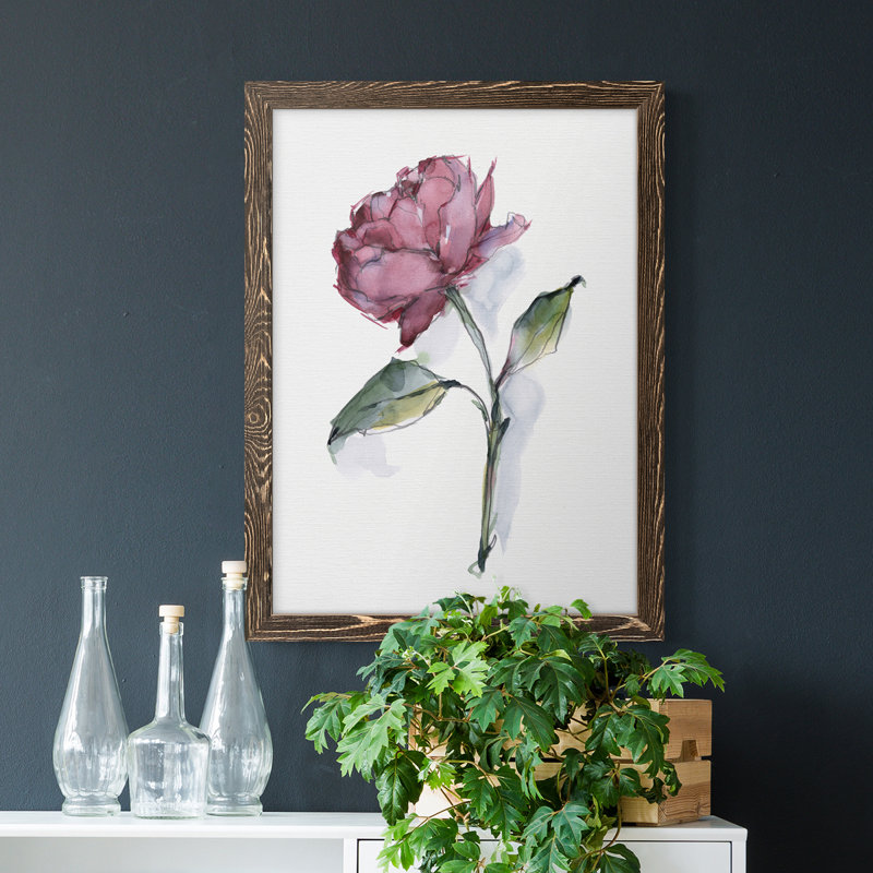 Watercolor Floral Contour III - Peinture sur toile encadrée, Cadre noyer, H 23 po x l 32 po x P 1 po
