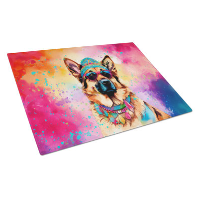 Grande planche à découper en verre German Shepherd Hippie Dawg