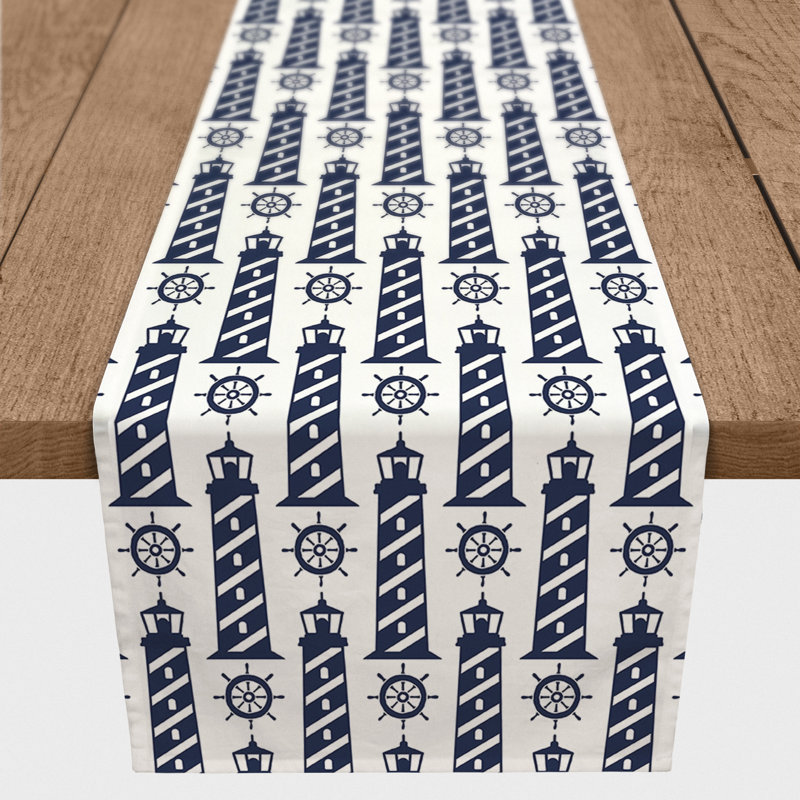 Allateef Rectangle Polyester Table Runner, 72" x 16", Navy