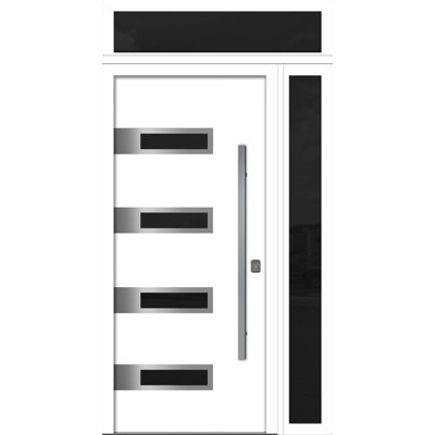 Porte d'entrée extérieure moderne en acier 36 po x 80 po - Inox S4 avec éclairage latéral et traverse