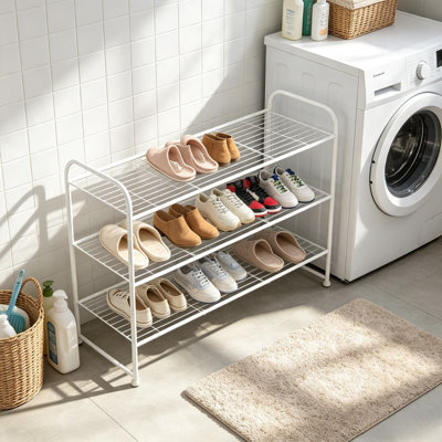Long étagère à chaussures en métal à 3 niveaux pour garde-robe Rangement de chaussures empilable pour vestibule, chambre à coucher, plancher, 24 paires de chaussures pour hommes avec grille métallique