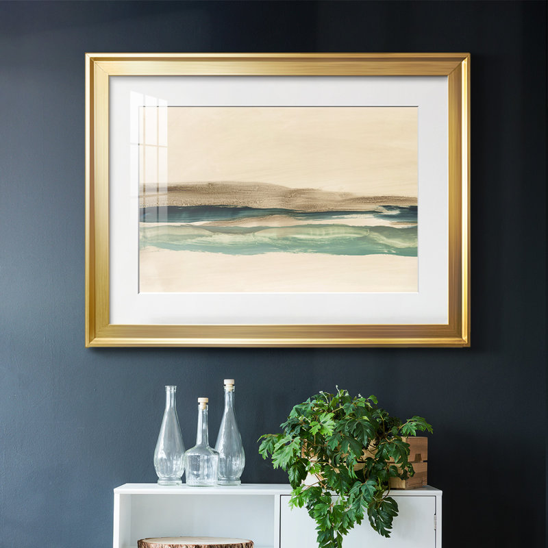 «Layered Horizon I», reproduction encadrée avec cadre biseauté et verre, H 27 po x l 39 po x P 1,5 po, Or