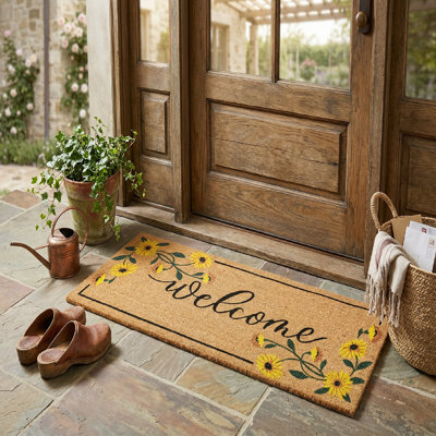 Coir Door Mat Sunflower Border Welcome 16"X48"
