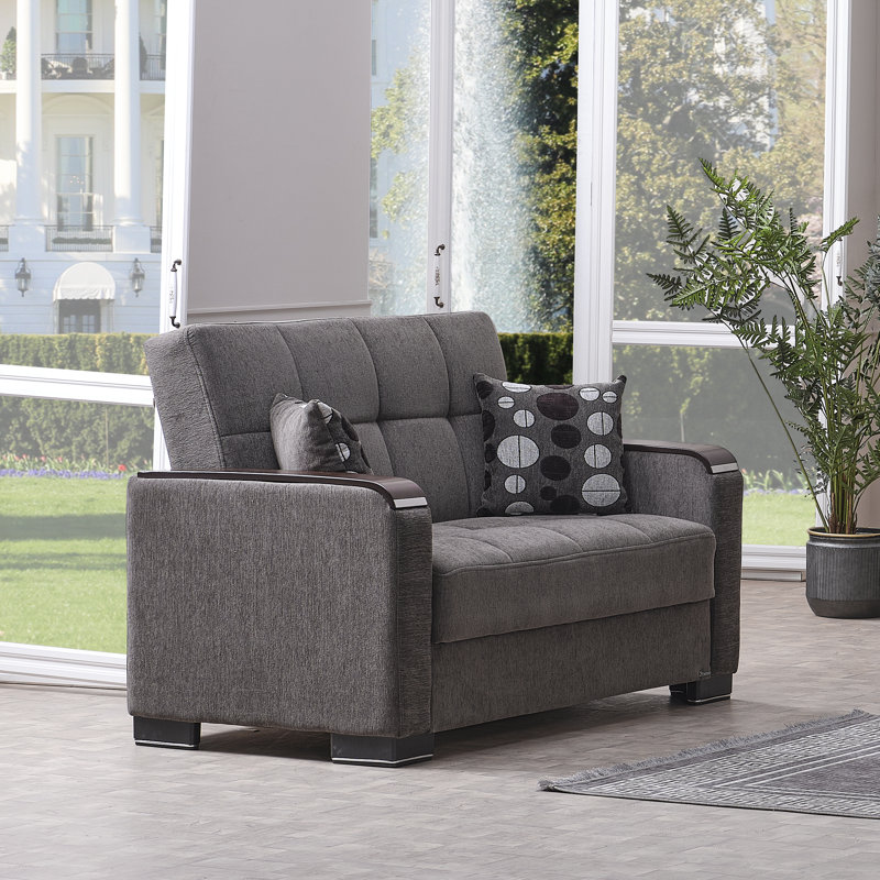 Annalice 65 in. Fabric 2-Seater 3-in-1 Sleeper Loveseat Sofa Bed with Storage, Chenille Dark Gray