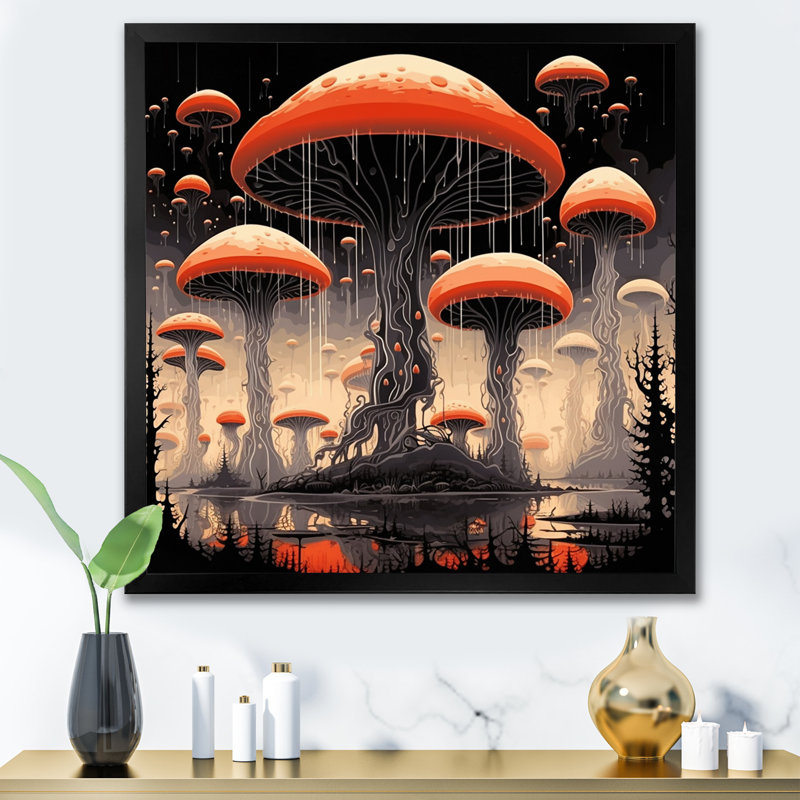 «Amarita Magical Mushroom Retro Illustration I», reproduction sur toile, H 36 po x l 36 po x P 1,5 po, Cadre simple noir