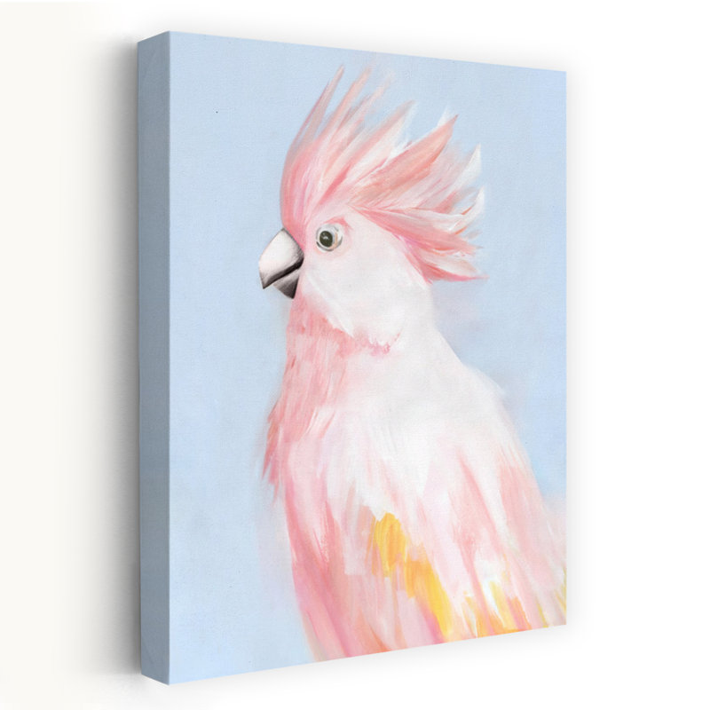 Art mural contemporain abstrait avec un cacatoès rose et des pastels doux, H 60 po x l 40 po