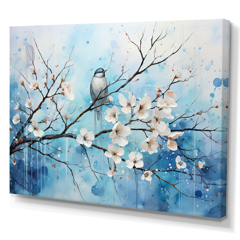 "Blue Blossom On Winter Scenery III", reproduction d'art sur toile, H 16 po x l 32 po x P 1 po, Toile tendue