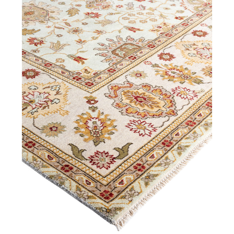 Tapis unique noué à la main Oushak - vert, 8 pi 0 po x 10 pi 1 po