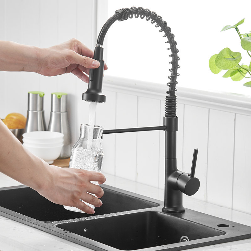 Robinet de cuisine avec robinet escamotable noir, céramique, à égratignures et taches noir, construction, jet d'eau pratique
