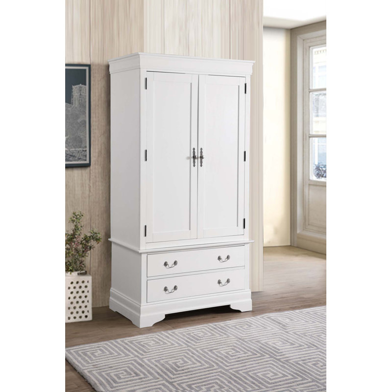 Élégante garde-robe avec deux portes et tiroirs pour la chambre à coucher, Blanc