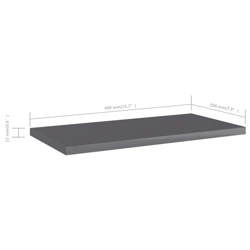 Tablettes pour bibliothèque 8 pièces en bois d'ingénierie, Gris à haute brillance