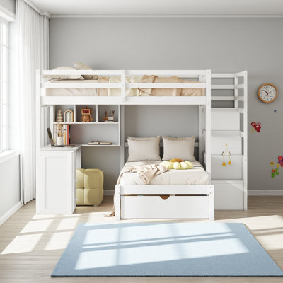 Full Over Twin Bunk Bed With Desk, Drawers And Shelves