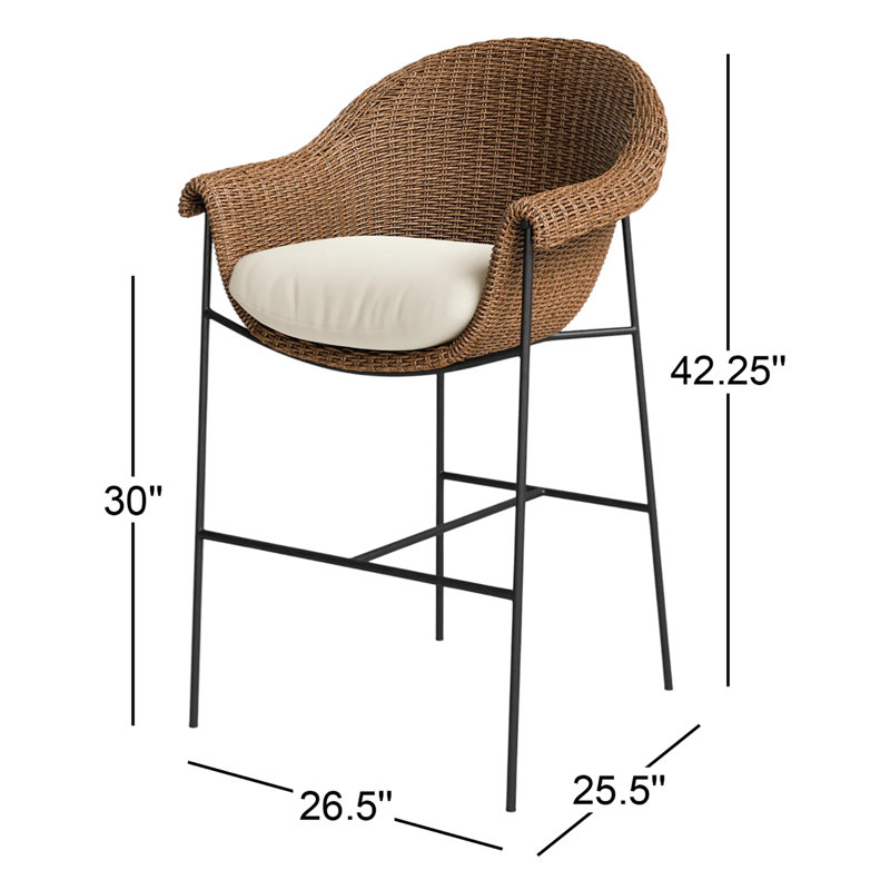 Suerte Outdoor Bar Stool, Black/Brown, Cream
