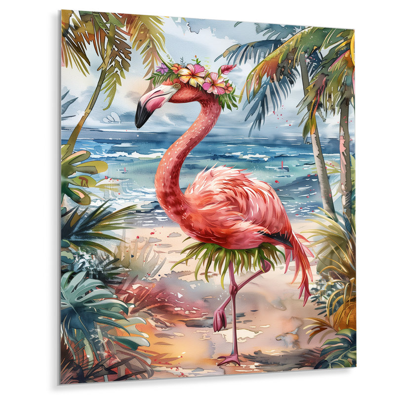 Décoration murale flamant rose dansant à Aruba - Flamant rose, Métal métal, H 32 po x l 24 po x P 1 po
