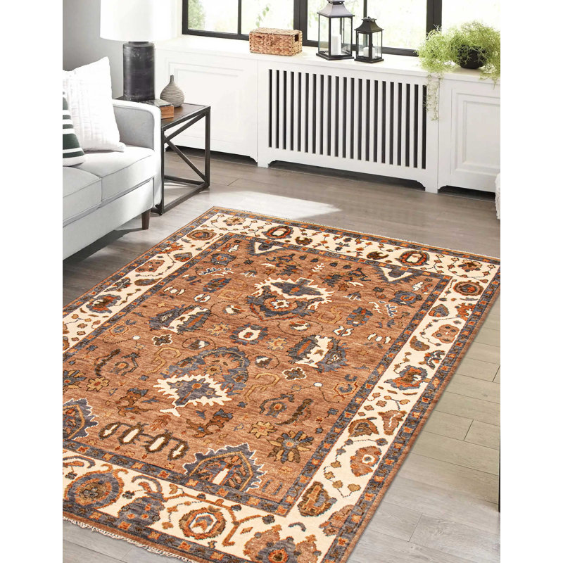 Tapis brun en laine noué à la main 8 pi 10 po x 12 pi 0 po Jules Serapi