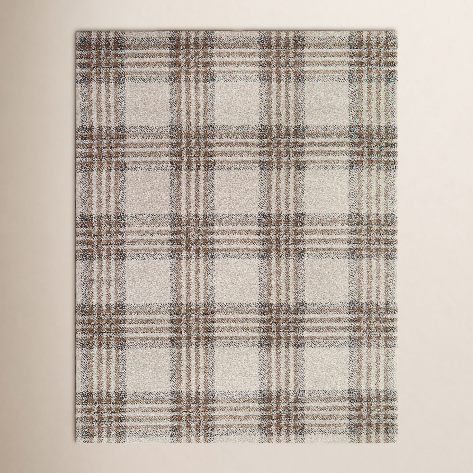 Kage Brown Gray Black Plaid Rug, Rectangle 7'10" x 10'