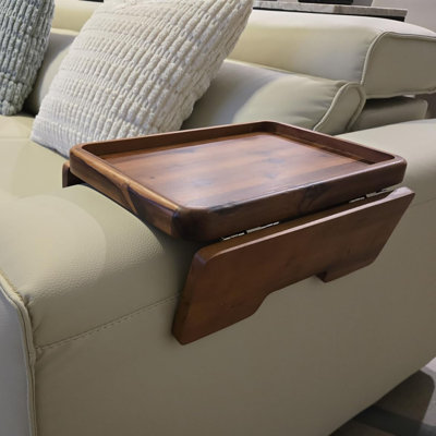 Table d'appoint 15,75 po en bois d'acacia noyer avec support pour téléphone