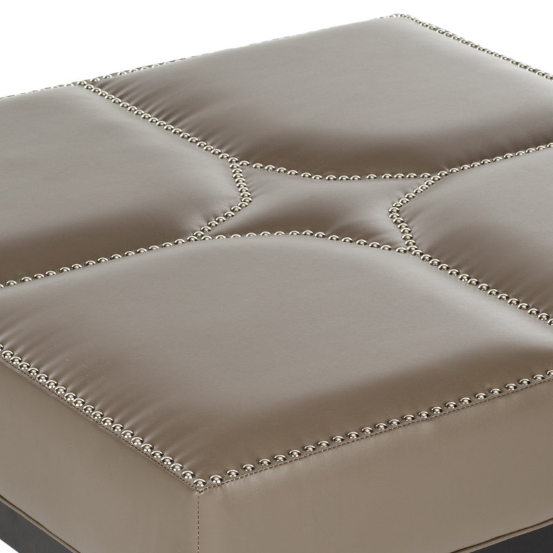 Oli 95cm Wide Faux Leather Tufted Square Plaid Cocktail Ottoman, Faux Leather Clay