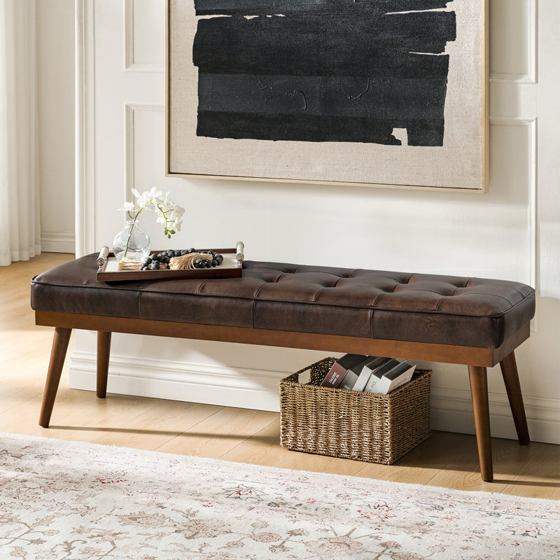 Bittoo Genuine Leather Bench, Chocolate
