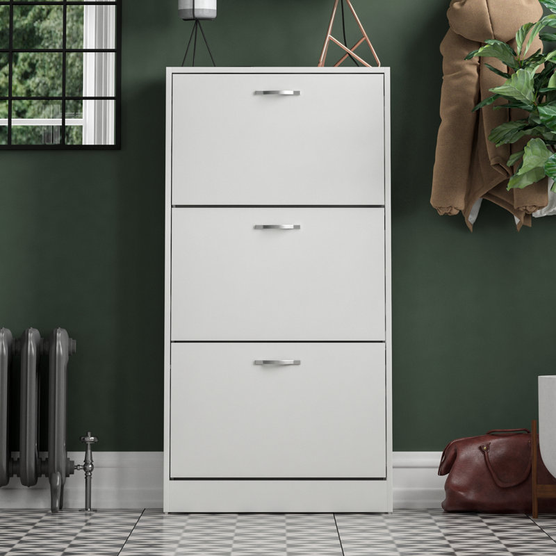 Vida 3 Drawer Flip Down Shoe Storage Free Standing Cabinet For Hallway, White, 118" H x 60" W x 24" D