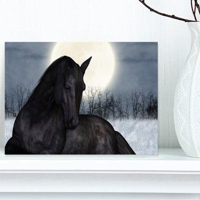 Cheval noir au clair de lune - impression sur toile tendue