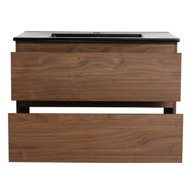 30" Wall Mounted Bathroom Vanity. Black Ceramic Basin. 2 Soft-close Drawers. Contemporary Implement. Plywood Vanity With Soft Close Mounted. Search. Construction