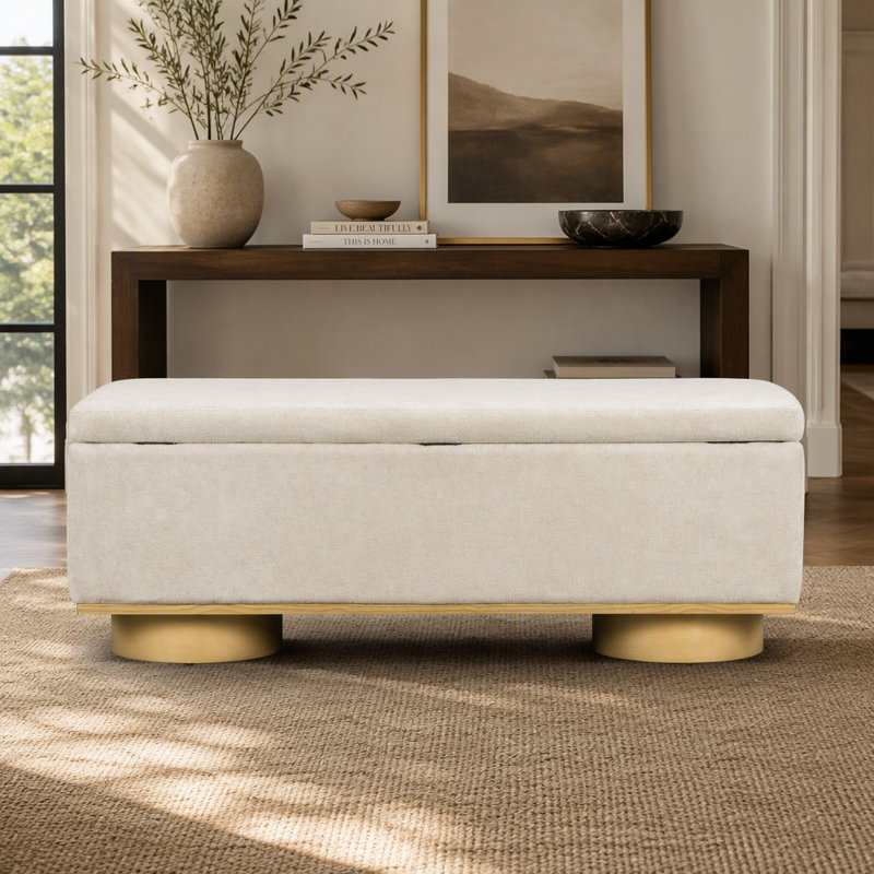 Banc de rangement moderne de 127 cm (50 po) en tissu d'avoine, pouf de bout de lit pour entrée ou chambre à coucher/salon
