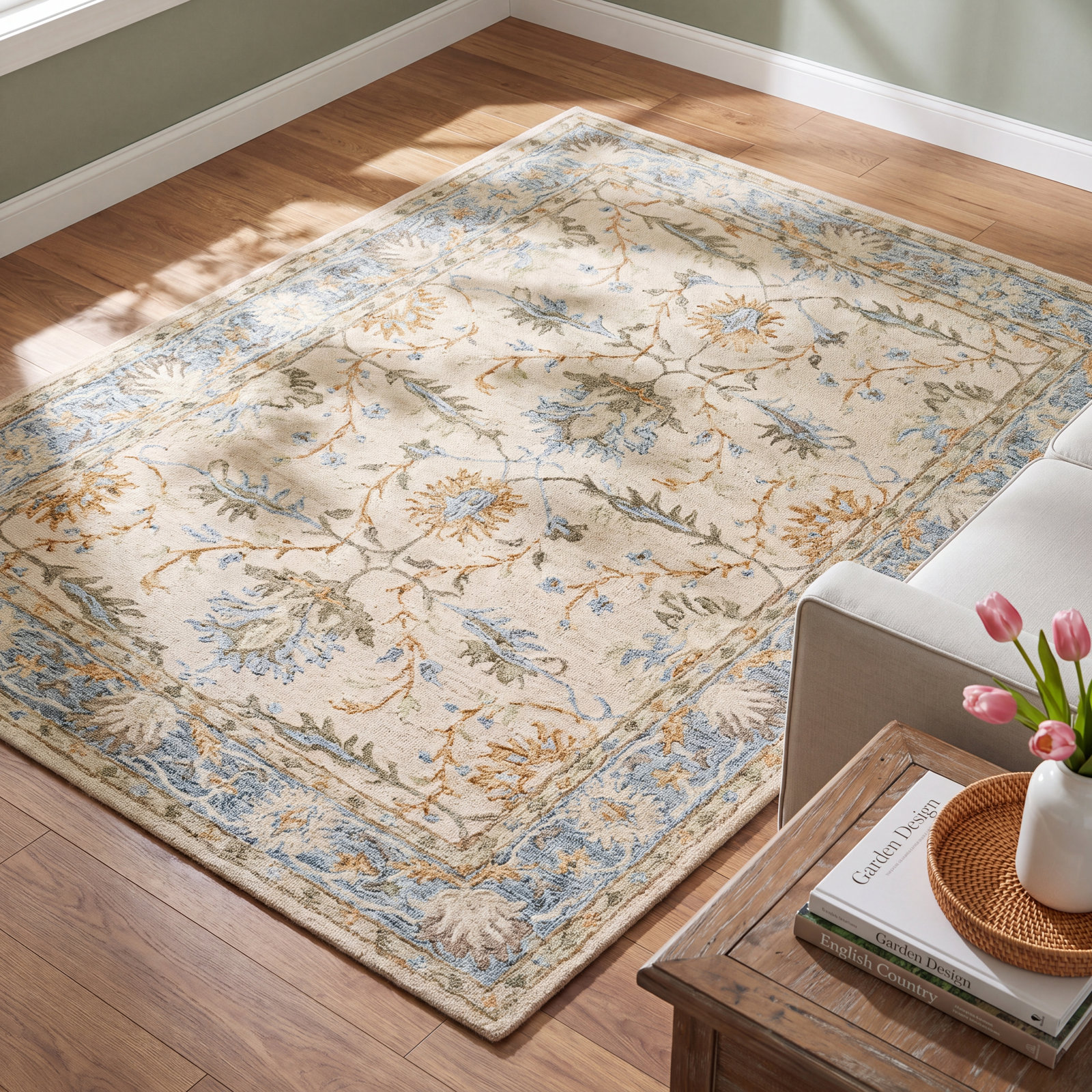 Sienna Beige Gray Hand-Tufted Wool Rug, Rectangle 8' x 10'