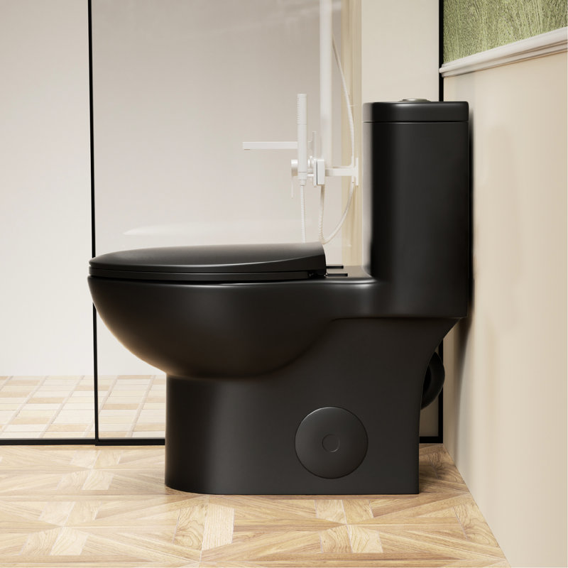 Modern Toilet With 1.1/1.6 Tornado Flush, 17" Height, 12" Siphonic , Rimless Bowl, Soft-Close Matte Black Seat And Contemporary Design Dual Flush One System, Compliant, Bowl Quiet Soft Closing Matt