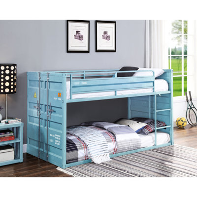 Colored Metal Twin Bunk Bed With Guardrail For In Slat Support And 116.87 Lb Product Weight