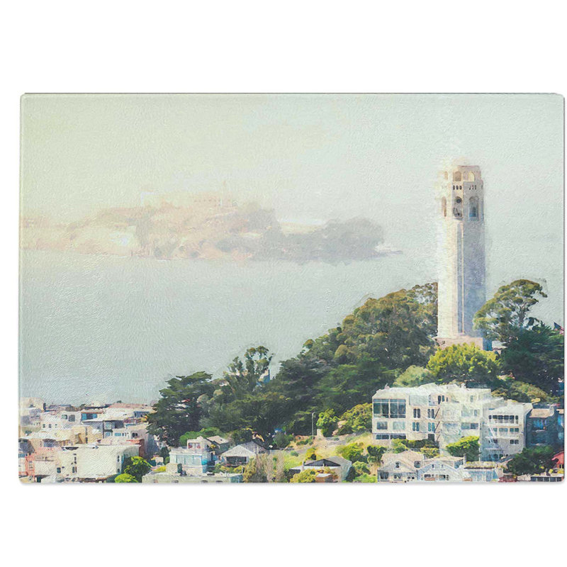 Tempered Glass View of Alcatraz in San Francisco Chopping Board, 28.5 cm W x 20 cm L