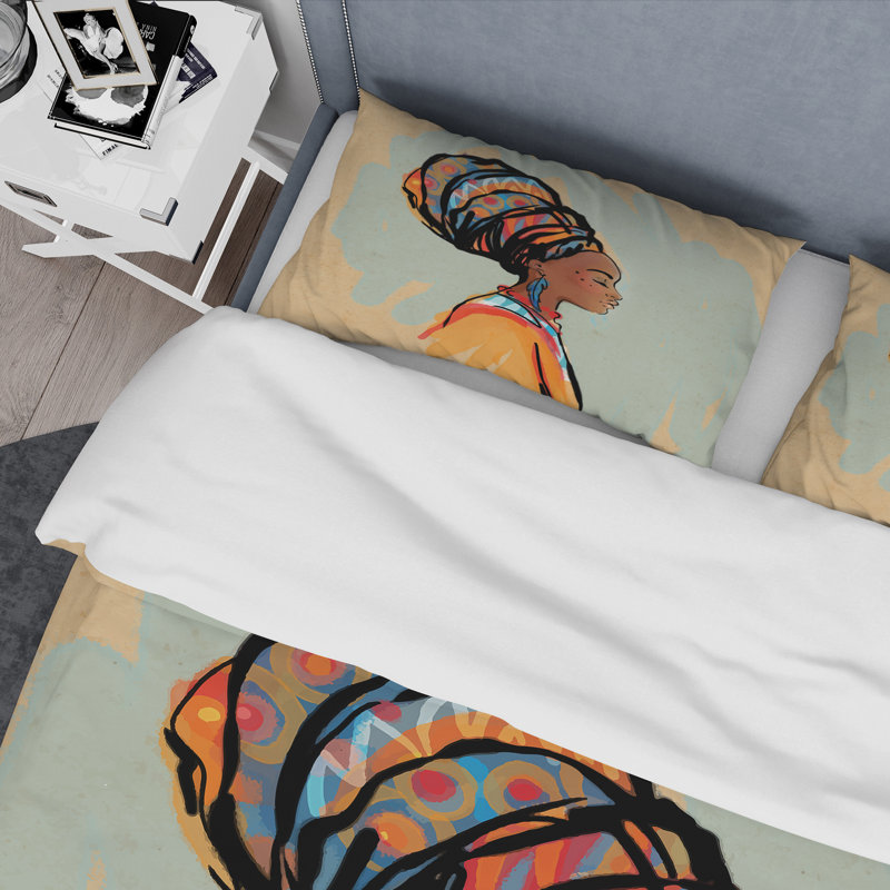Portrait de femme afro-américaine avec Turban III - ensemble de housse de couette moderne - microfibre de polyester