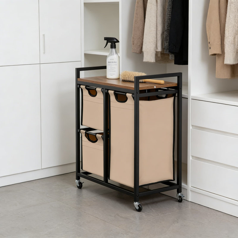 3-Compartment Laundry Sorter Hamper With Sliding Bags And Storage Shelf - Durable Metal Frame For Organized Laundry Management