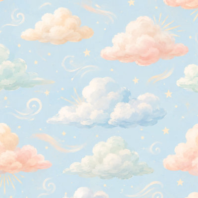 Peel and Stick Wallpaper Soft Pastel Cloudscape Dreamy Sky Fluffy Clouds Wall Mural 17.7"W x 118"H Self Adhesive Removable Wall Paper Renter Friendly Wallpaper for Nursery Bedroom Cabinets
