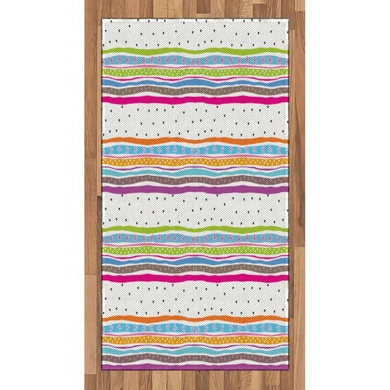 Tapis décoratif rayé en fibre de polyester à haute densité, Rectangle 2 pi 7 po x 5 pi