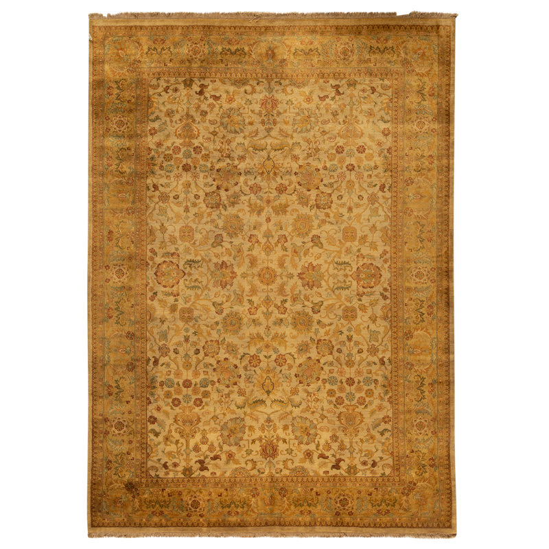 Tapis crème et doré de haute qualité noué à la main