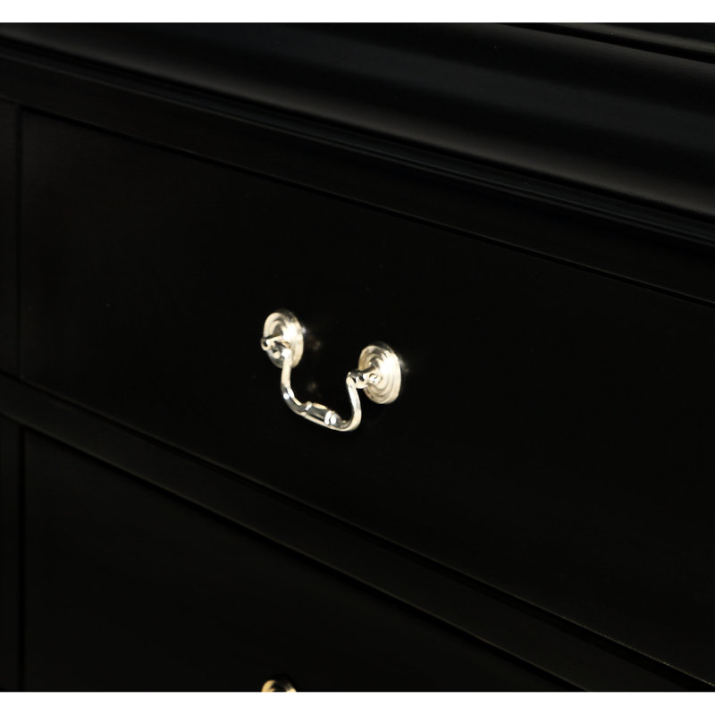 Table de chevet de style contemporain en bois massif, finition bois noir, collection avec tiroirs à façade lisse, Noir