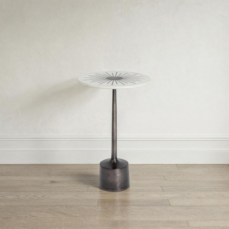 Vivian Luxe Aluminum and Marble Martini Table, Black, Black, 19.75"H x 12"W x 12"D