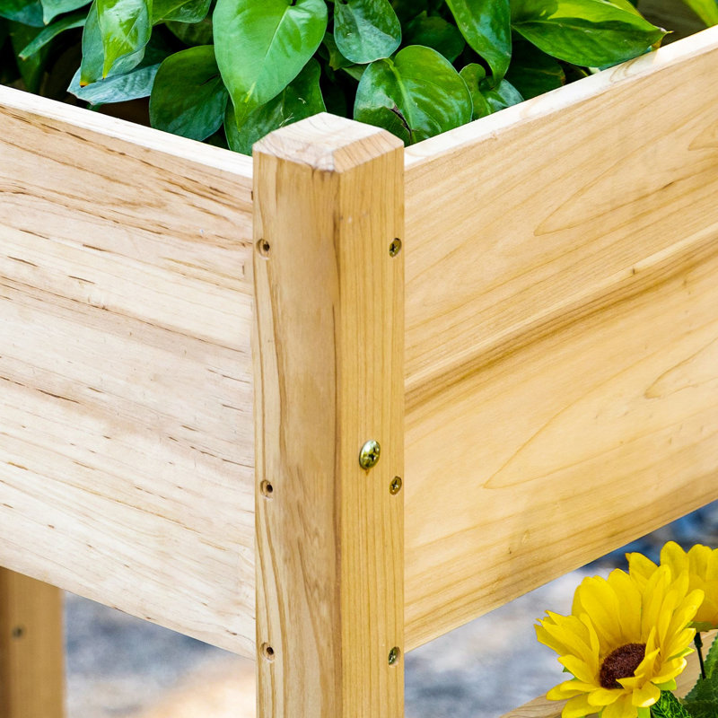 Support à plante surélevé en bois avec 3 boîtes à fleurs - Lit de jardin surélevé pour herbes, légumes, cadre en bois massif naturel et légumes