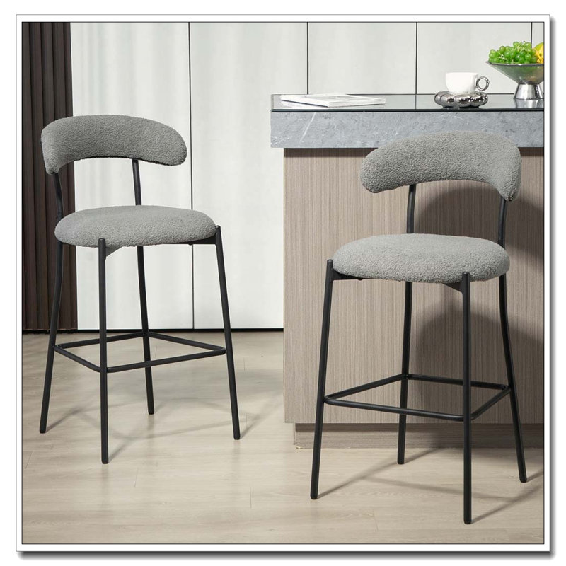 Tabourets de bar en tissu Teddy, Gris
