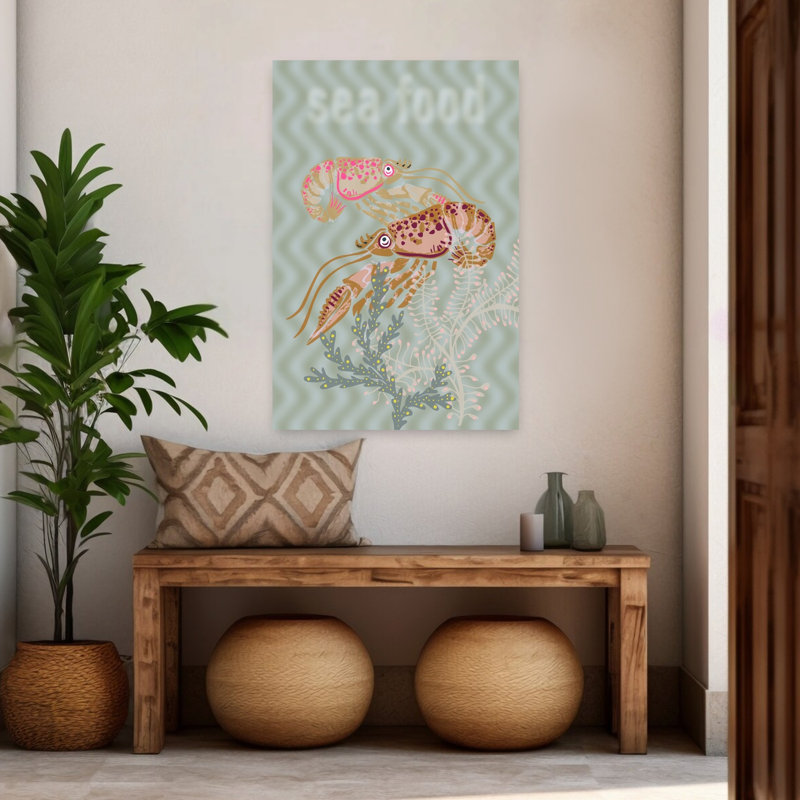 Art mural contemporain océan de homard sous les vagues, H 48 po x l 32 po