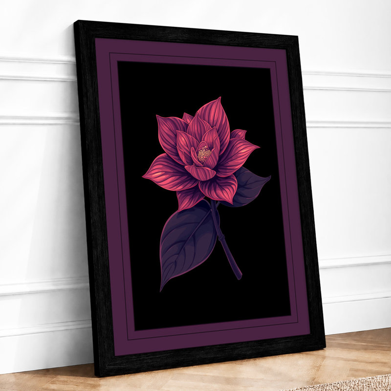 Lotus in Magenta Botanical - Framed Print, A2 - 59.4 x 42.0 cm, Black