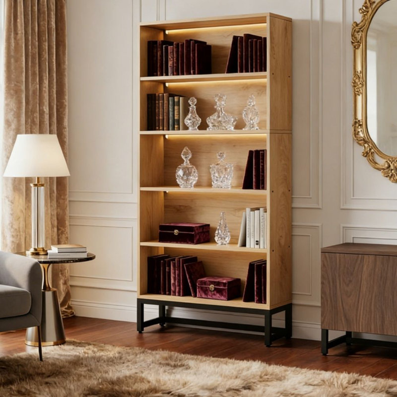 Grande bibliothèque avec tablettes ouvertes, bibliothèque moderne pour salon de bureau personnel