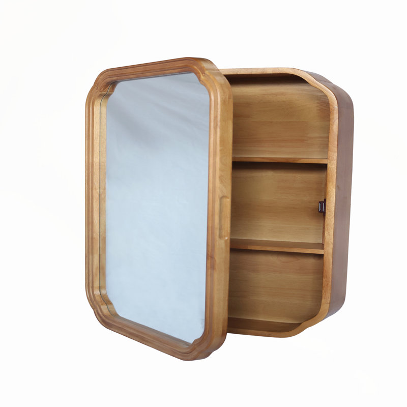 29.72*19.69 inches Functional Mirror with Cabinet, Wood Framed Bathroom Wall Cabinet with Mirror and Adjustable Shelves, Wall Mounted Storage