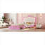 Lit plateforme tapissier en similicuir, lit double rose et blanc doux avec lumières DEL et tiroirs de rangement
