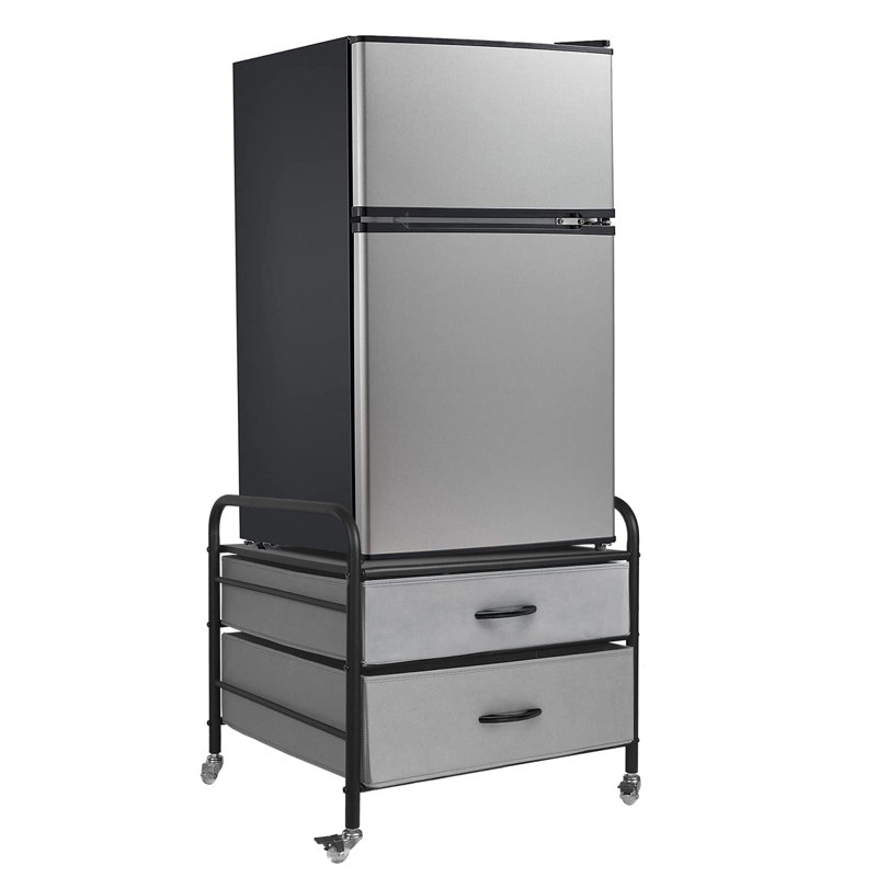 Mini Fridge Stand With Storage, 2 Drawer Dorm Fridge Cart, Organizer Unit For Mini Fridge, Fridge Stand Table, , Grey