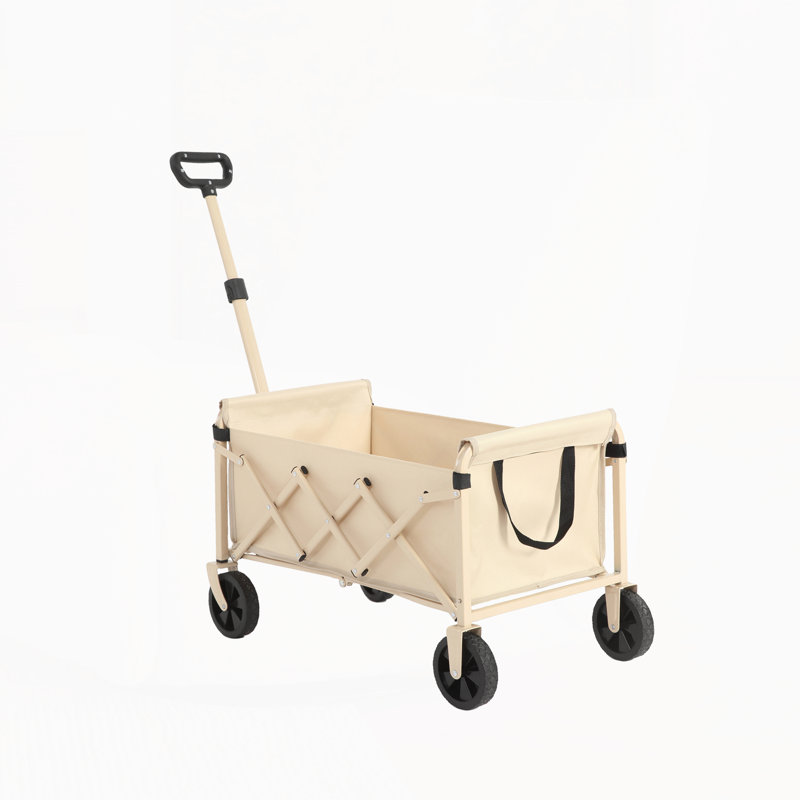 Wagons de plage pliants portatifs robustes avec roues, Beige