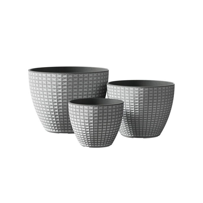 Ensemble de trois pots de fleurs avec motif à carreaux, Blanc